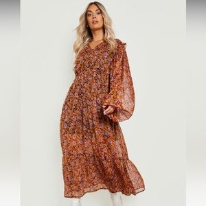 Boohoo PLUS CHIFFON FLORAL MAXI DRESS